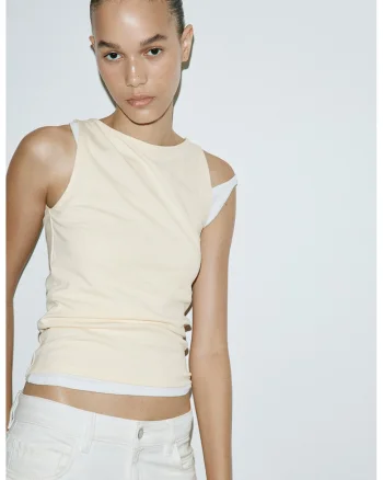 Top slim fit din amestec de bumbac, Alb fildes