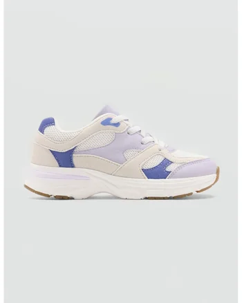 Pantofi sport de piele ecologica cu insertii textile, Alb/Lila