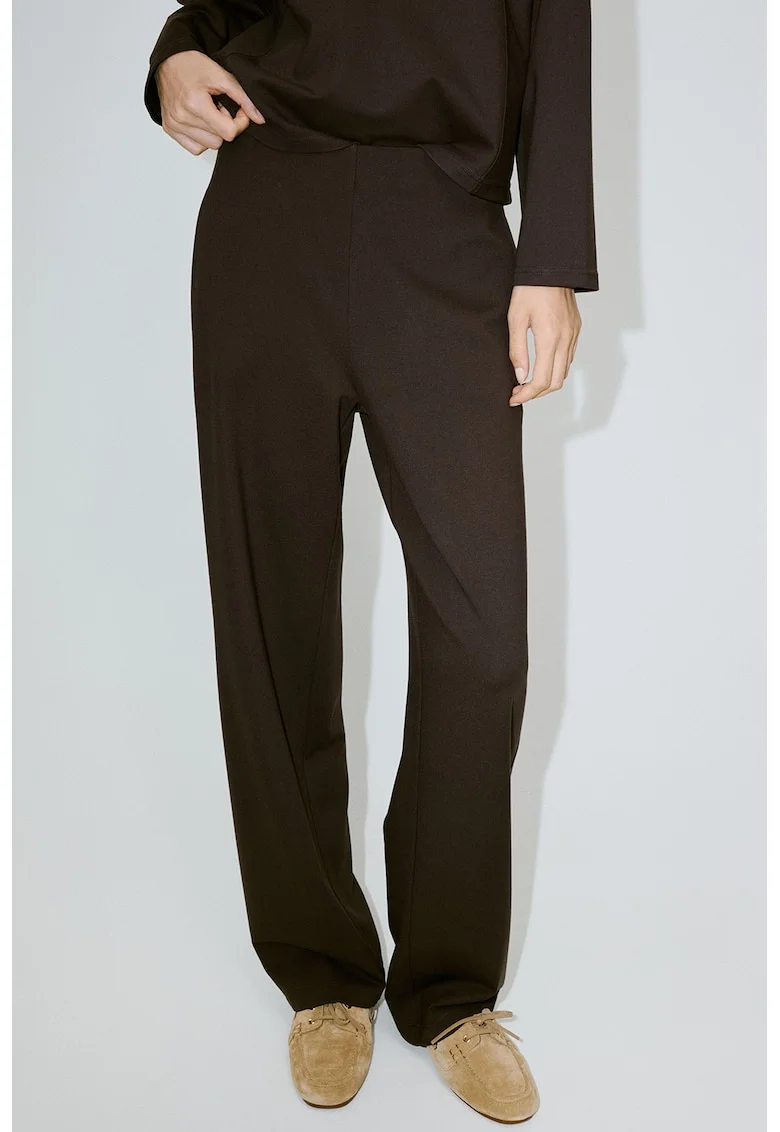 Pantaloni drepti cu talie inalta, Maro taupe inchis