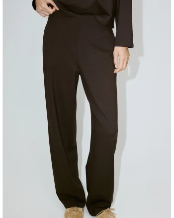 Pantaloni drepti cu talie inalta, Maro taupe inchis