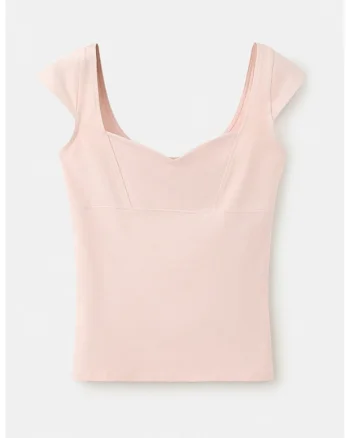 Tricou slim fit cu decolteu sweetheart, Nude rose
