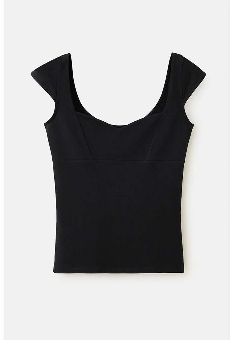 Tricou slim fit cu decolteu sweetheart, Negru