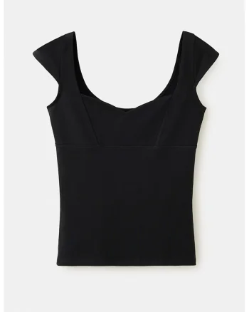 Tricou slim fit cu decolteu sweetheart, Negru