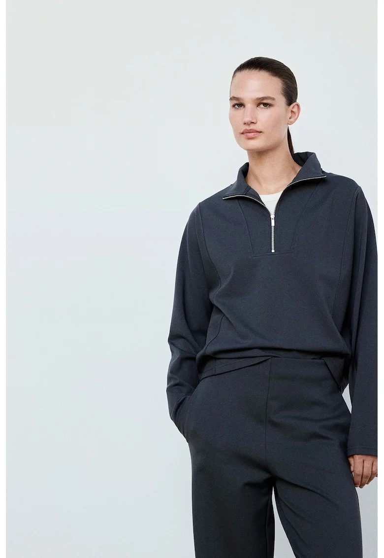 Bluza lejera de trening cu fenta cu fermoar, Gri carbune