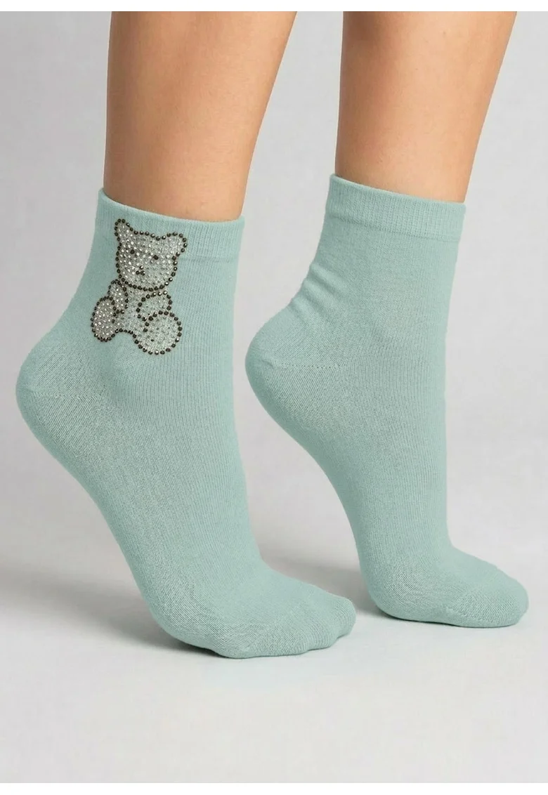 Skarpetki Damskie Bawełniane Z Dżetowym Misiem - Footies F82 36/40,, Kaki