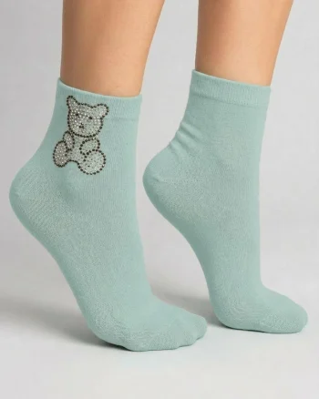 Skarpetki Damskie Bawełniane Z Dżetowym Misiem - Footies F82 36/40,, Kaki