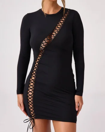 Rochie Secret Room, din microfibra cu sireturi