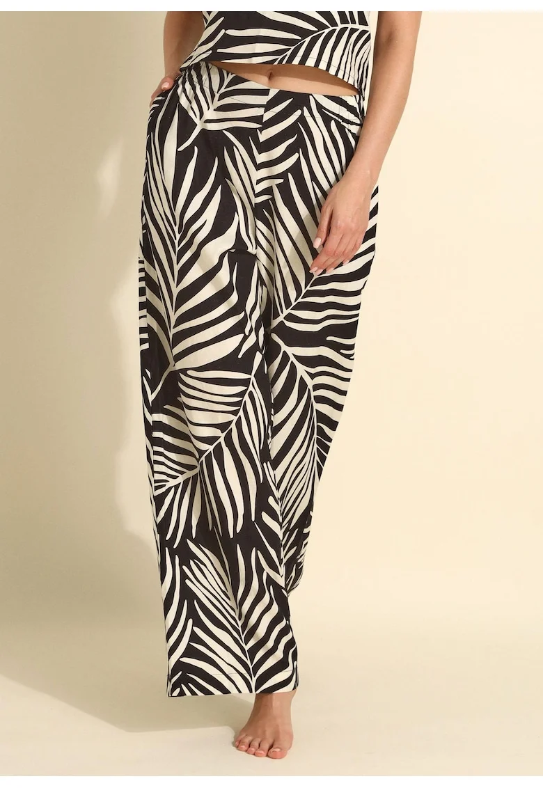 Pantaloni de plaja palazzo  lana cu vascoza, model tropical