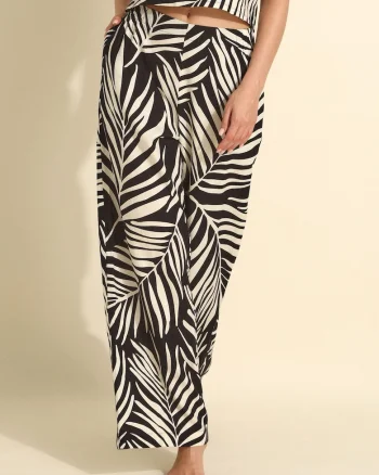 Pantaloni de plaja palazzo  lana cu vascoza, model tropical