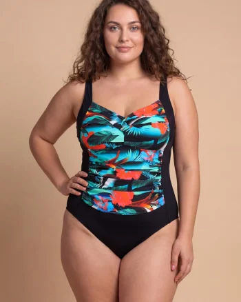 Costum de baie intreg  Paros, cupele sustin bine bustul, Negru/Multicolor