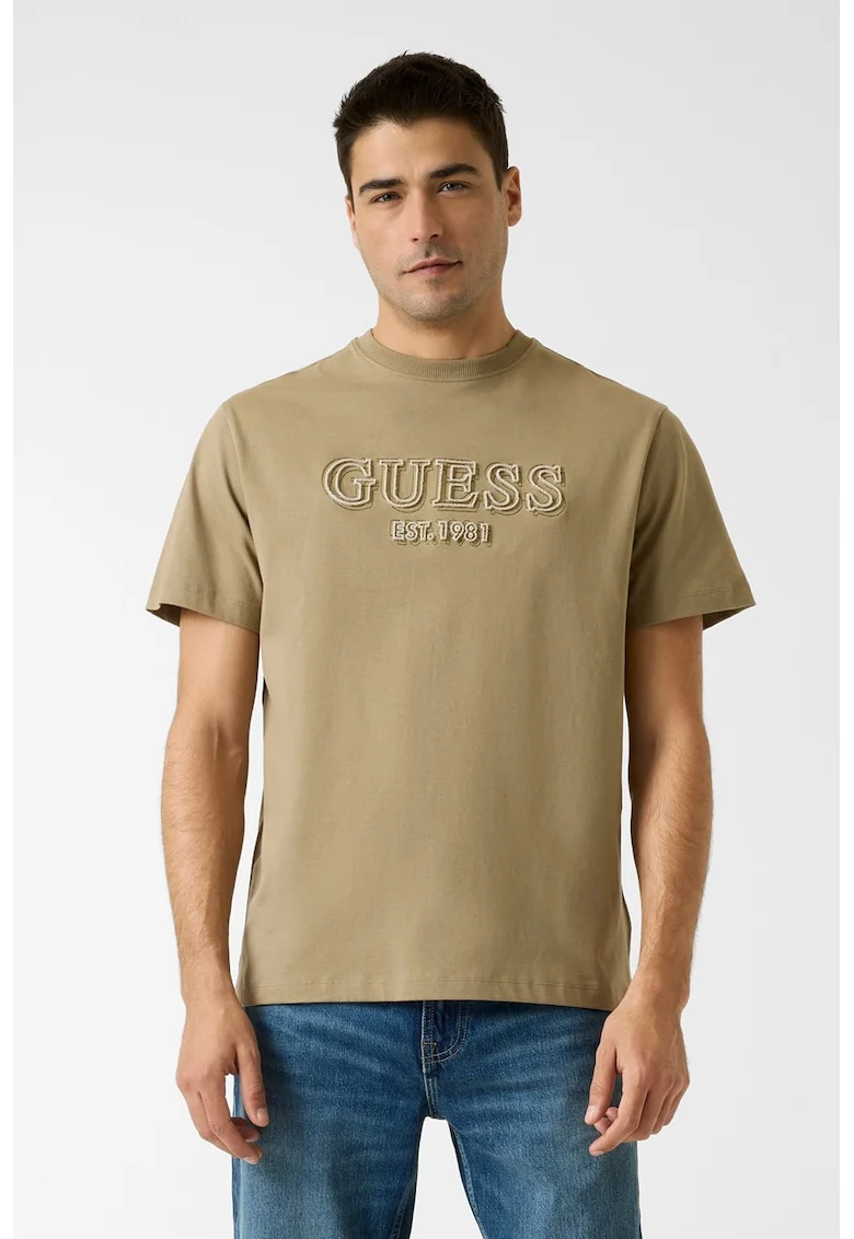 Tricou cu logo brodat in relief, Maro deschis