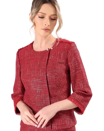Sacou elegant din bucle cu viscoza si fir argintiu SU4-BE, Rosu