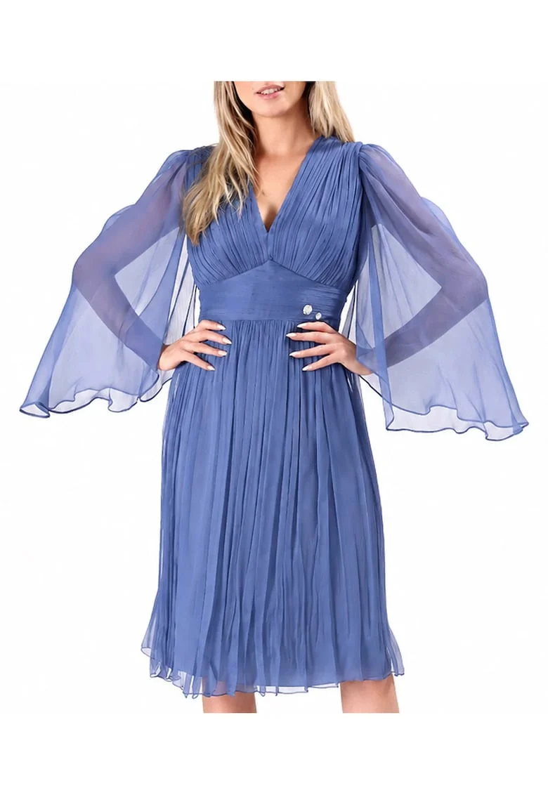 Rochie scurta de seara din voal de matase naturala RAY-YS, Albastru