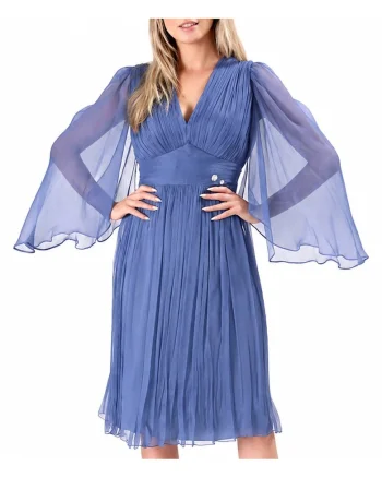 Rochie scurta de seara din voal de matase naturala RAY-YS, Albastru