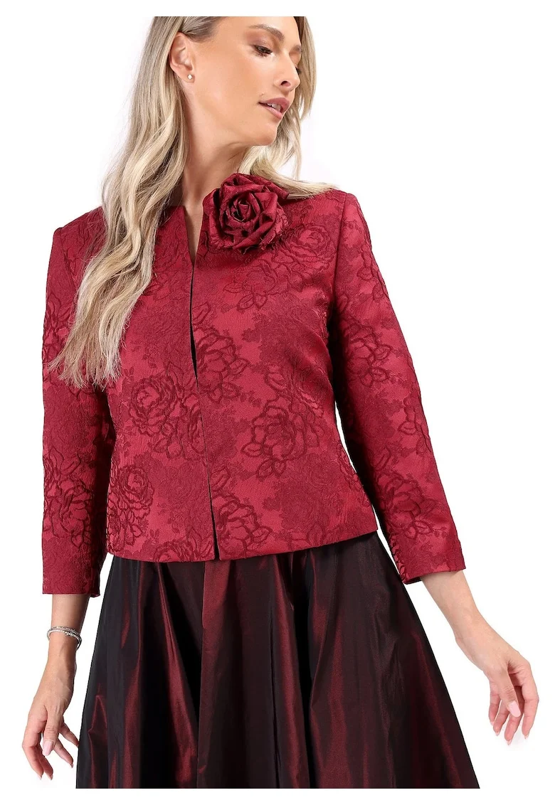 Sacou elegant din brocart cu motive florale SUB-CB, Rosu cireasa