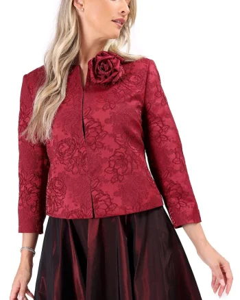 Sacou elegant din brocart cu motive florale SUB-CB, Rosu cireasa
