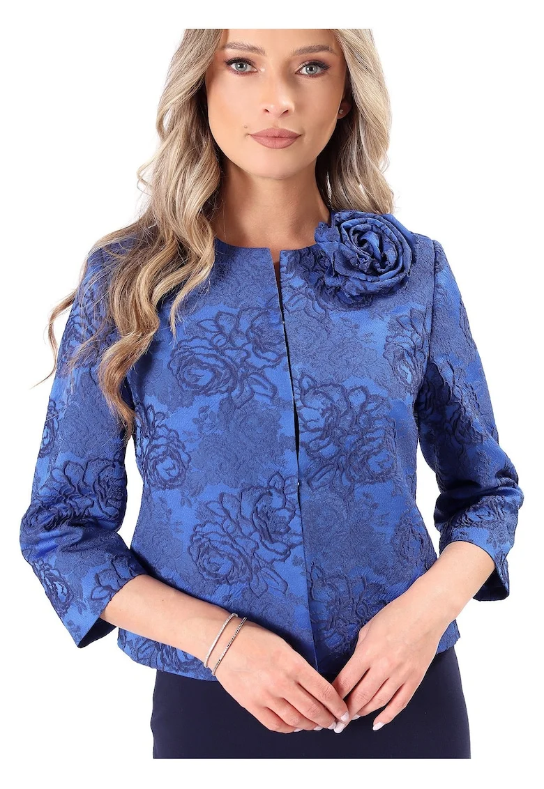 Sacou elegant din brocart cu motive florale SUB-CB, Albastru royal