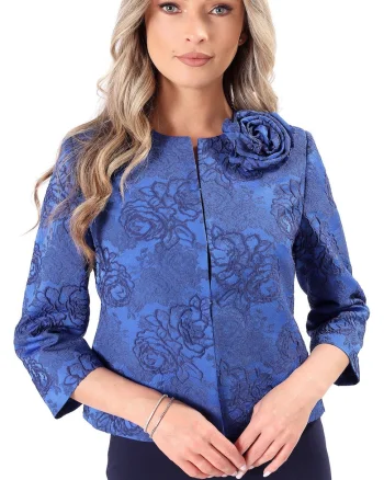 Sacou elegant din brocart cu motive florale SUB-CB, Albastru royal