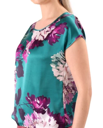 Bluza lejera din matase naturala imprimata cu motive florale BJV-C4, Verde