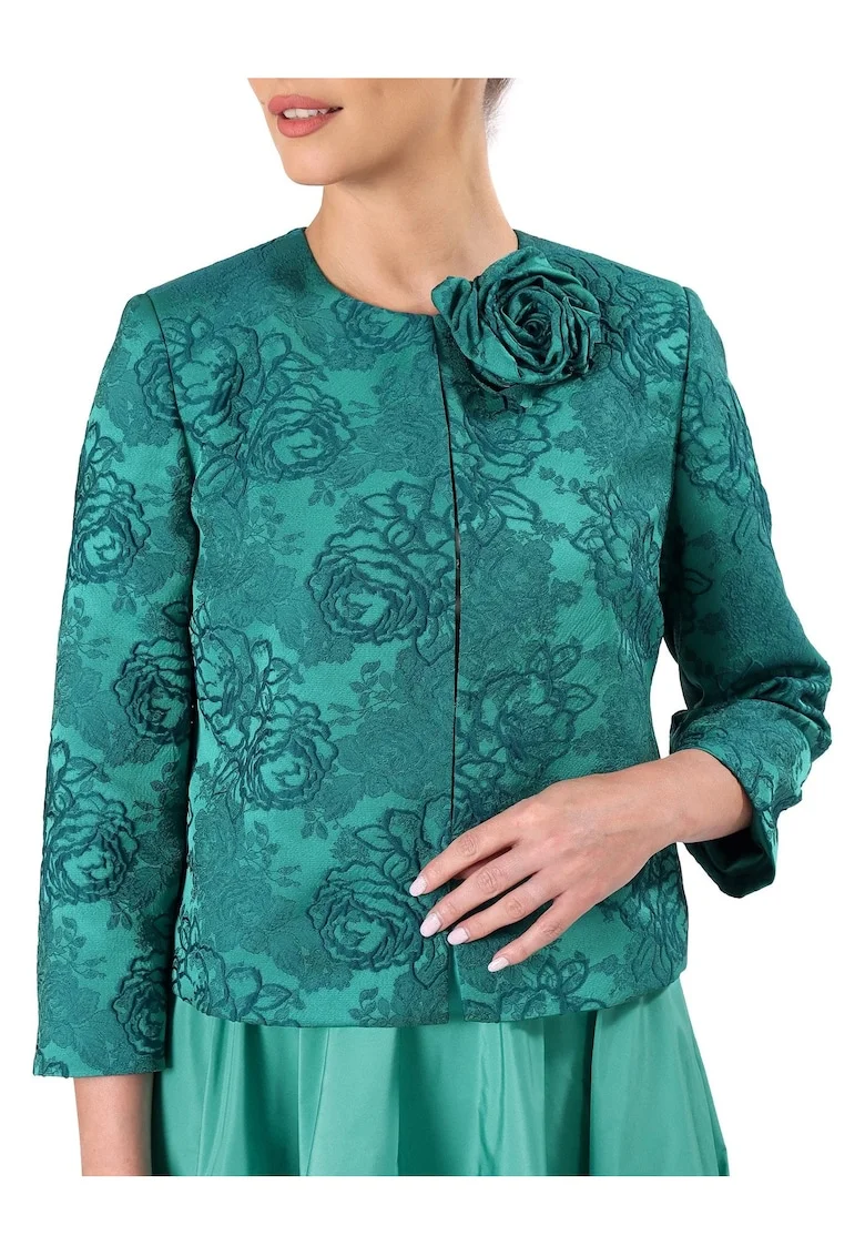 Sacou elegant din brocart cu motive florale SUB-CB, Verde