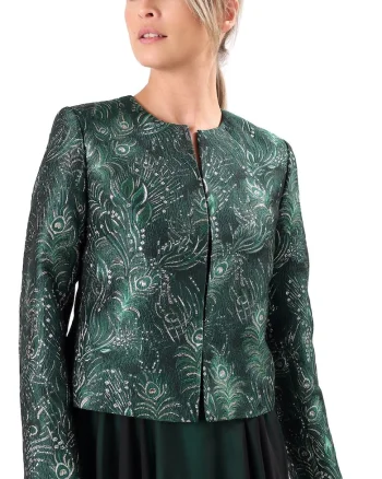 Sacou de ocazie din brocard cu fir metalic si motive florale SUB-RG, Verde