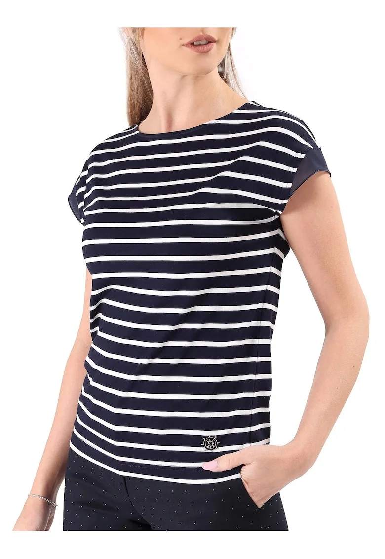 Bluza din jerse elastic imprimat cu dungi TJC-5S, Bleumarin