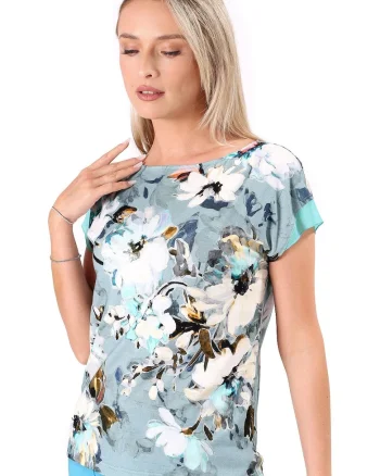 Bluza eleganta din jerse elastic imprimat cu motive florale TJC-6V, Verde