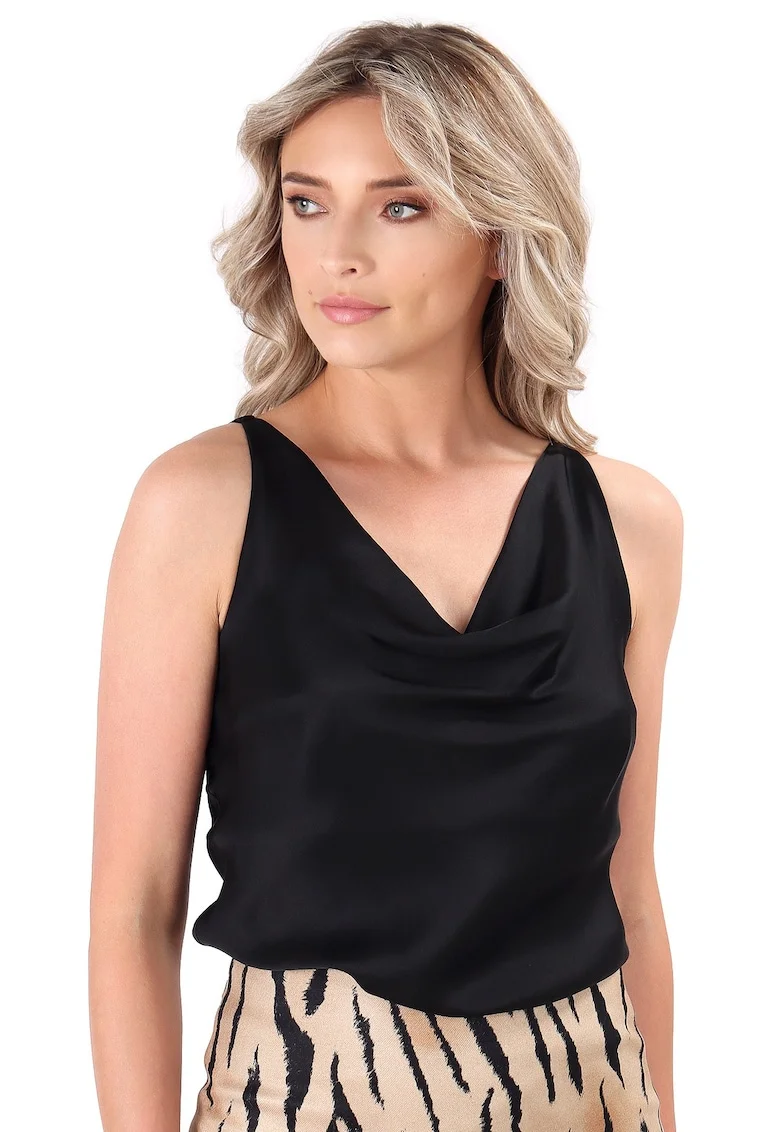Bluza eleganta pe bie din saten de viscoza BB5-EL, Negru