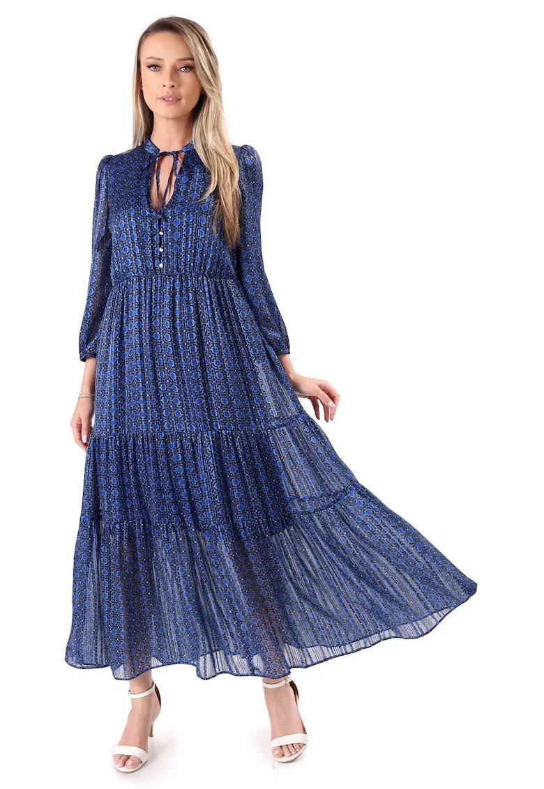 Rochie lunga cu volane din voal cu fir de lurex RWE-WA, Bleumarin
