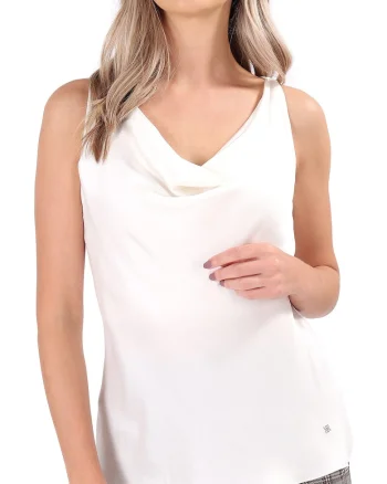 Bluza eleganta pe bie din saten de viscoza BB5-EL, Alb