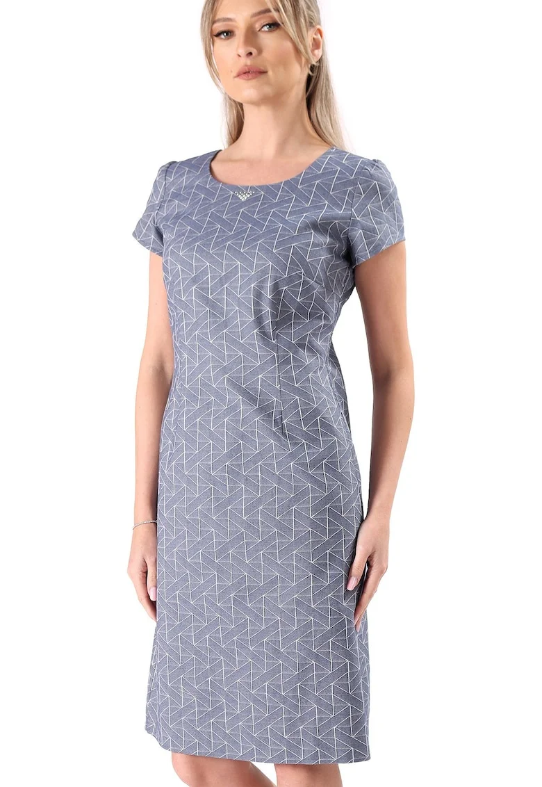 Rochie office din bumbac elastic tip denim RYL-VE, Albastru