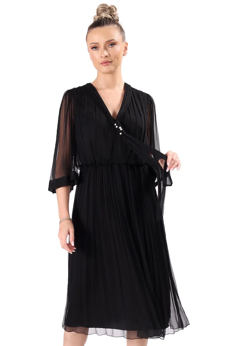 Rochie de seara din voal de matase naturala RYZ-YR, Negru