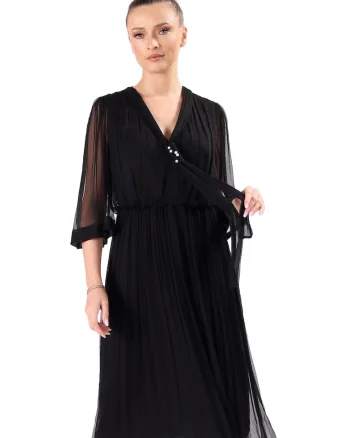 Rochie de seara din voal de matase naturala RYZ-YR, Negru