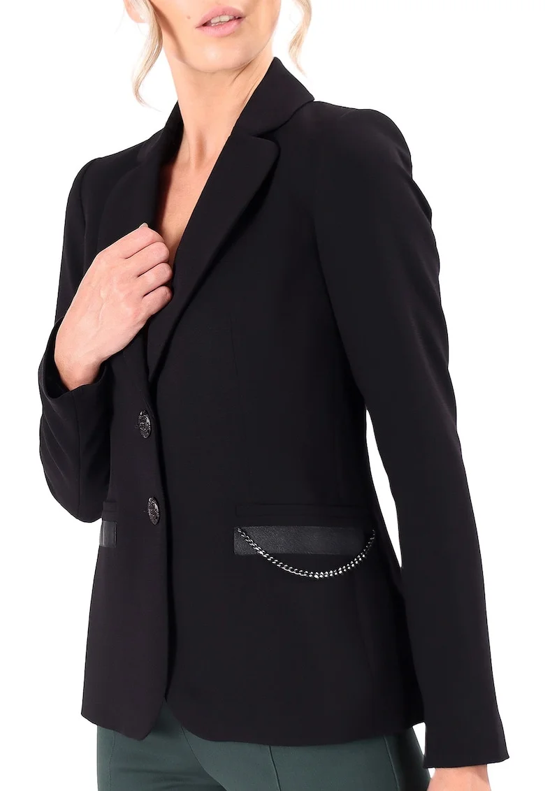 Sacou office din stofa elastica cu lant decorativ SU2-IO, Negru