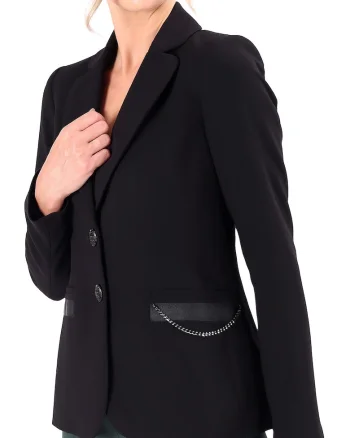 Sacou office din stofa elastica cu lant decorativ SU2-IO, Negru