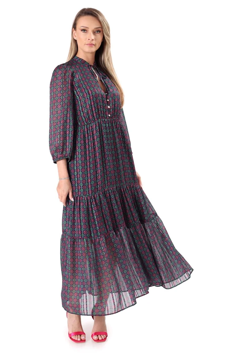 Rochie lunga cu volane din voal cu fir de lurex RWE-WA, Rosu