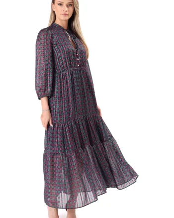Rochie lunga cu volane din voal cu fir de lurex RWE-WA, Rosu