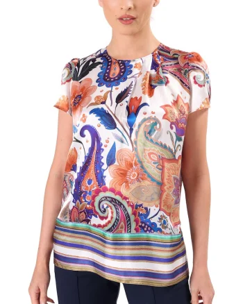Bluza eleganta din matase naturala imprimata cu motive paisley BYX-C5, Bej