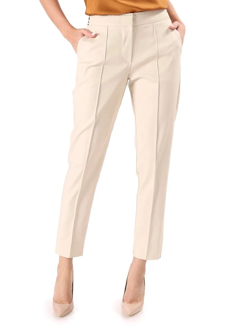 Pantaloni eleganti din bumbac elastic cu banda elastica decorativa P3J-PI, Bej