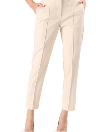 Pantaloni eleganti din bumbac elastic cu banda elastica decorativa P3J-PI, Bej
