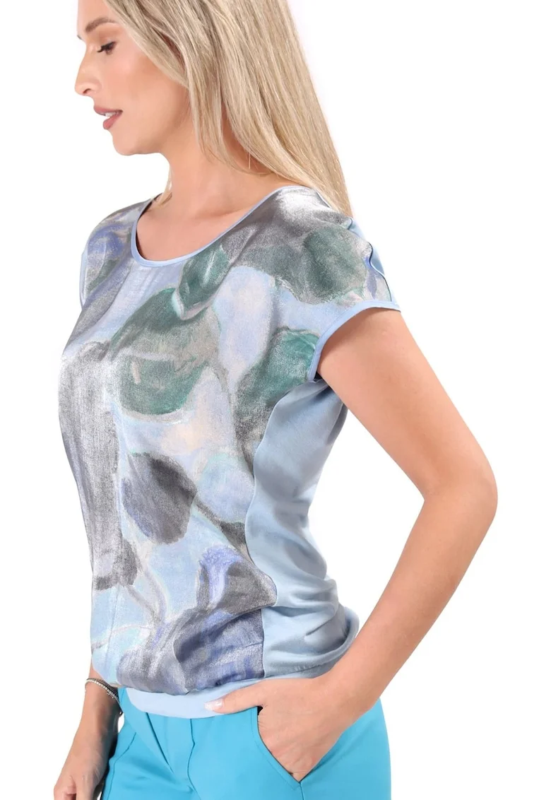 Bluza lejera cu fata din organza plina de viscoza cu efect metalizat BNV-HT, Albastru deschis