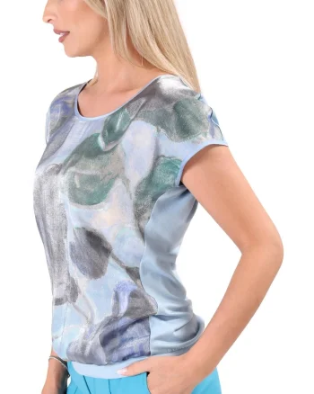 Bluza lejera cu fata din organza plina de viscoza cu efect metalizat BNV-HT, Albastru deschis