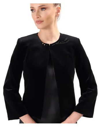 Bolero din catifea plina elastica cu aplicatie de cristale SRB-WZ, Negru