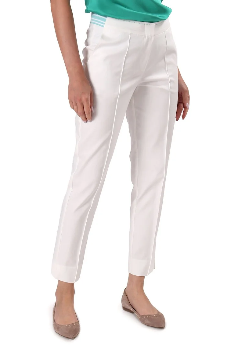 Pantaloni eleganti din bumbac elastic cu banda elastica decorativa P3J-PI, Alb