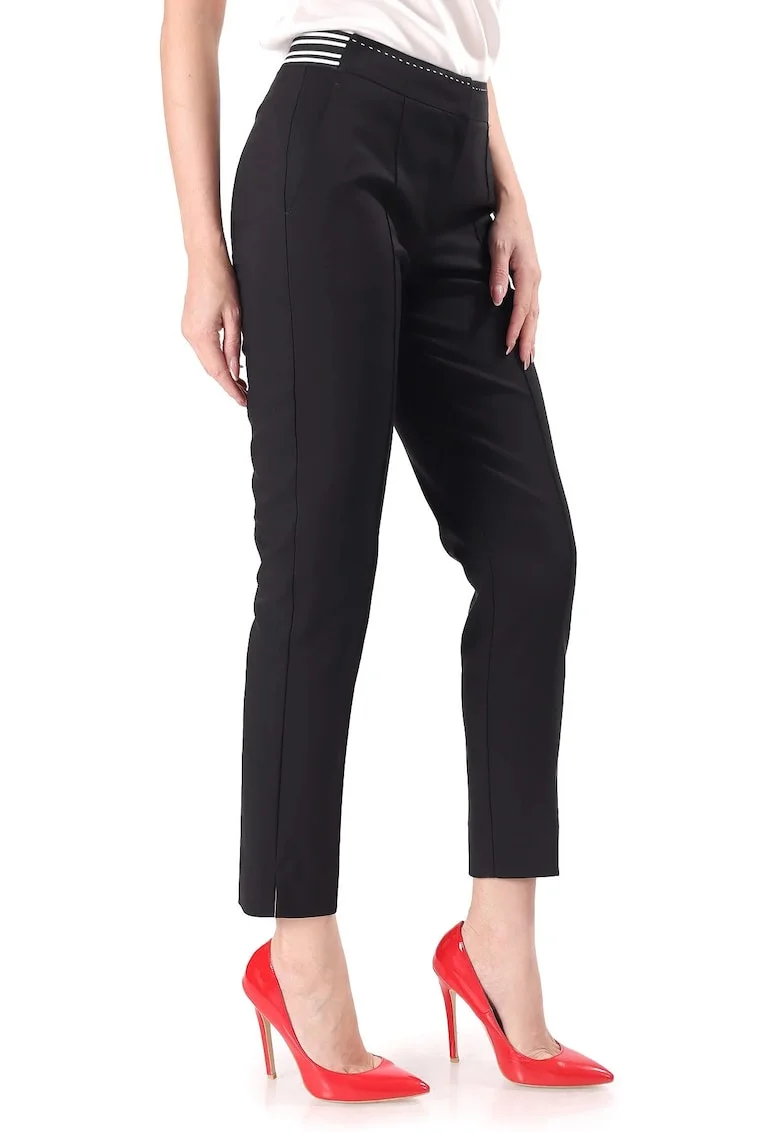 Pantaloni eleganti din bumbac elastic cu banda elastica decorativa P3J-PI, Negru