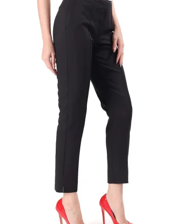 Pantaloni eleganti din bumbac elastic cu banda elastica decorativa P3J-PI, Negru