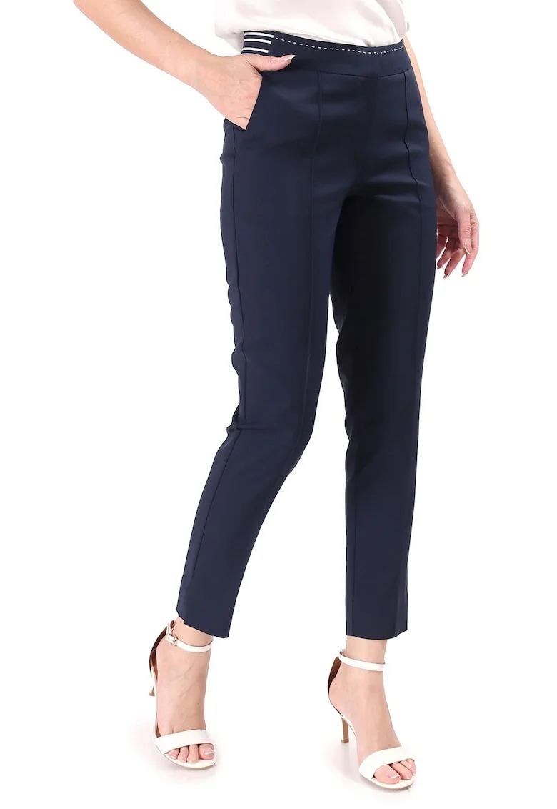 Pantaloni eleganti din bumbac elastic cu banda elastica decorativa P3J-PI, Bleumarin