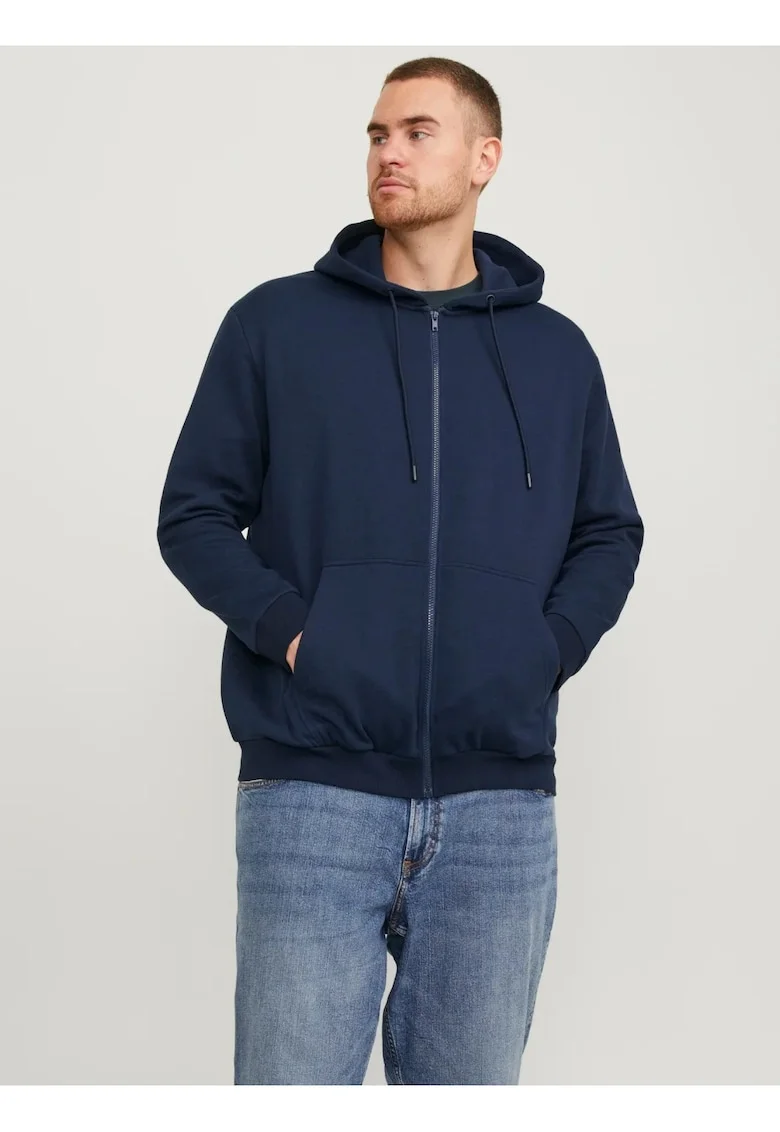 Plus Hanorac cu fermoar, barbati big sizes, Relaxed Fit, JJEBRADLEY, Bleumarin inchis, Bleumarin inchis