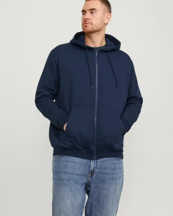 Plus Hanorac cu fermoar, barbati big sizes, Relaxed Fit, JJEBRADLEY, Bleumarin inchis, Bleumarin inchis