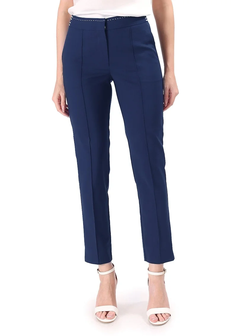 Pantaloni eleganti din bumbac elastic cu banda elastica decorativa P3J-PI, Albastru